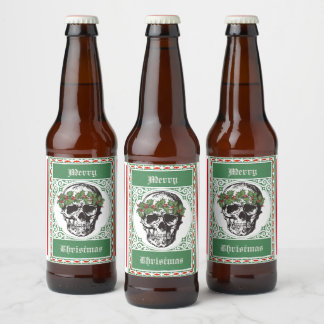 Rótulo Para Garrafa De Cerveja Skull Natal