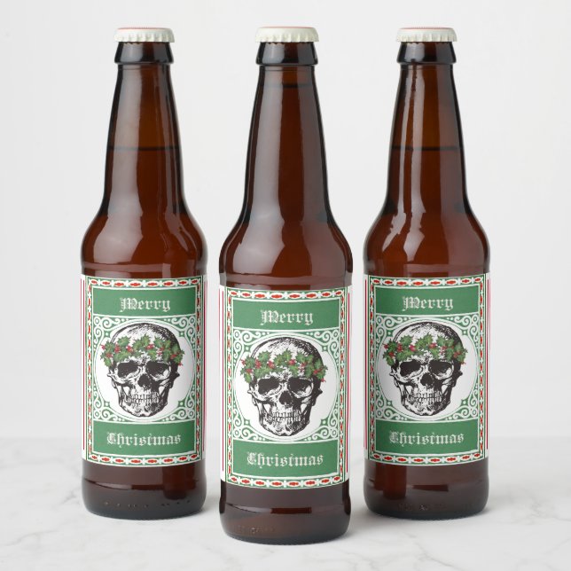 Rótulo Para Garrafa De Cerveja Skull Natal (Garrafas)