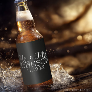 Rótulo Para Garrafa De Cerveja Sr. & Sra. Casamento Favorito - Branco Negro Minim