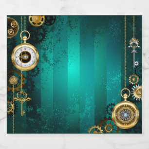 Rótulo Para Garrafa De Cerveja Steampunk Jewelry Watch em um fundo verde