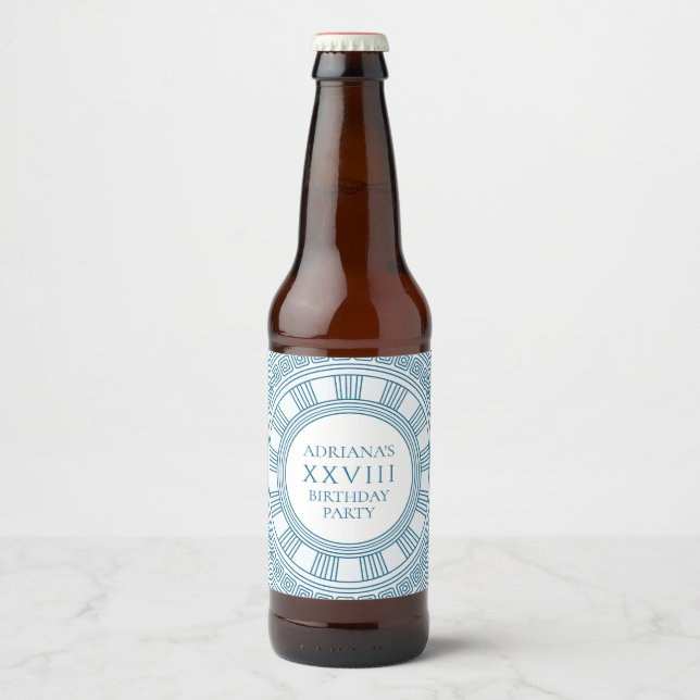 Rótulo Para Garrafa De Cerveja Tema de festa grega com padrão azul (Frente)