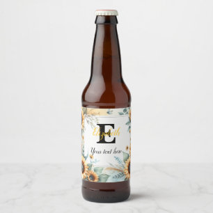 Rótulo Para Garrafa De Cerveja Texto de nome monograma girassóis aquarela moderno