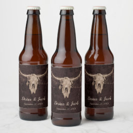 Rótulo Para Garrafa De Cerveja Textura Ocidental do País de Casamento Rustic Bull