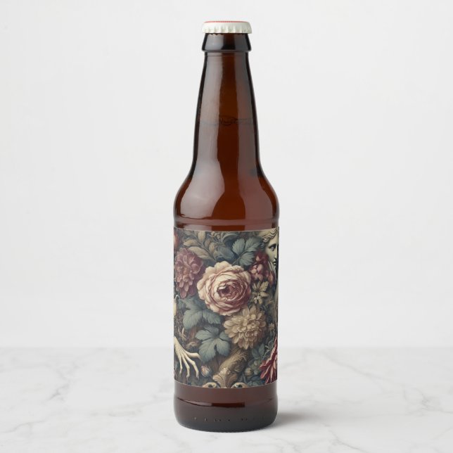 Rótulo Para Garrafa De Cerveja Timedse - Travesseiro Floral Gótico (Frente)