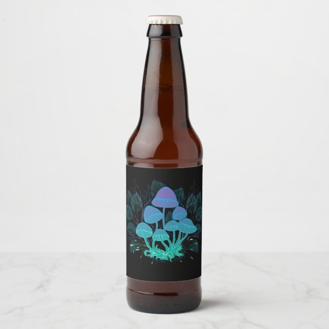 Rótulo Para Garrafa De Cerveja Toadstools em arbustos (Frente)