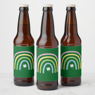Rótulo Para Garrafa De Cerveja Trevo de Quatro Folhas Arco-íris Dia de São Patríc