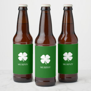 Rótulo Para Garrafa De Cerveja Trevo de Quatro Folhas Irlandês Personalizado Verd