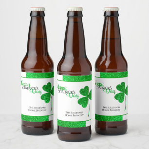 Rótulo Para Garrafa De Cerveja Trevo de São Patrício Verde Brilhante Personalizad