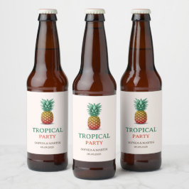 Rótulo Para Garrafa De Cerveja Tropical party retro pineapple