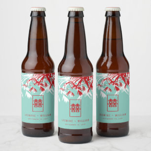 Rótulo Para Garrafa De Cerveja Turquoise Bamboo deixa casamento chinês duplo Xi