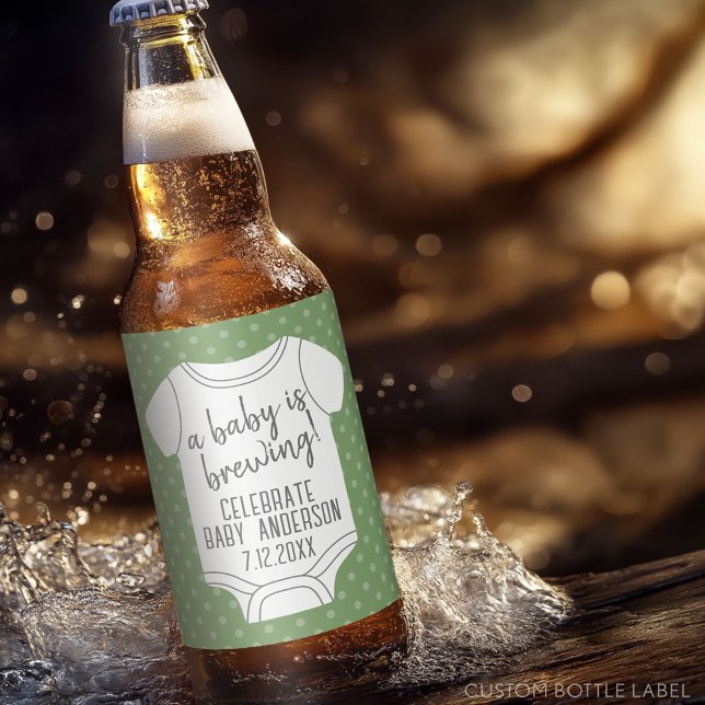 Rótulo Para Garrafa De Cerveja Um Bebê está se preparando — Casais Chás — Verde (Custom Beer Bottle Label)
