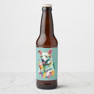 Rótulo Para Garrafa De Cerveja Um cachorro feliz comendo um sorvete