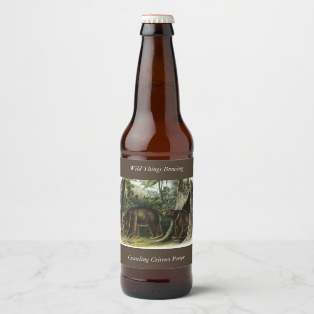 Rótulo Para Garrafa De Cerveja Urso Cinamão dos Quadrupes de Audubon (Frente)
