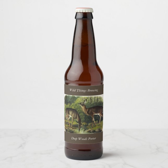 Rótulo Para Garrafa De Cerveja Veado comum (branco) - Quadrupedes de Audubon (Frente)