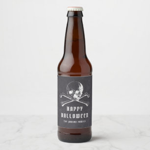 Rótulo Para Garrafa De Cerveja Vintage Black Pirate Skull & Bones Happy Halloween