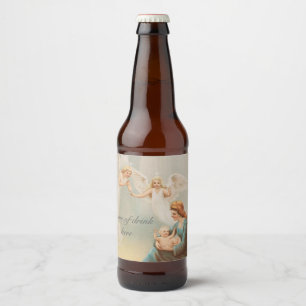 Rótulo Para Garrafa De Cerveja Vintage colorido Mary com bebê Jesus