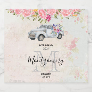 Rótulo Para Garrafa De Cerveja Vintage Pickup Truck Rustic Watercolor