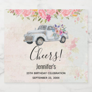 Rótulo Para Garrafa De Cerveja Vintage Pickup Truck Rustic Watercolor Aniversário