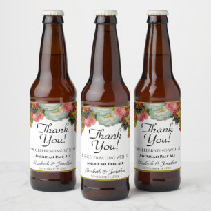 Rótulo Para Garrafa De Cerveja Vintage Rustic Fall Floral Weding Obrigado
