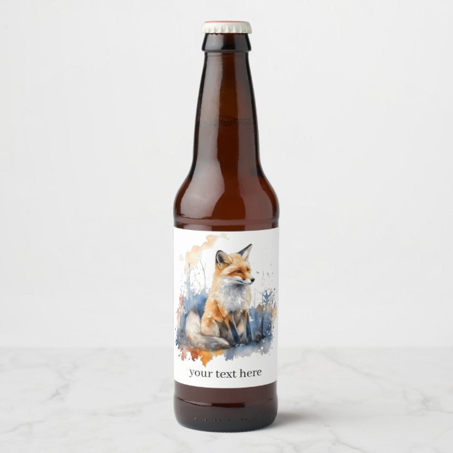 Rótulo Para Garrafa De Cerveja Whispers da Raposa Selvagem em Aquarela, personali (Frente)