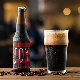 Rótulo Para Garrafa De Cerveja Xadrez e Joy Red Buffalo Feriado Feliz