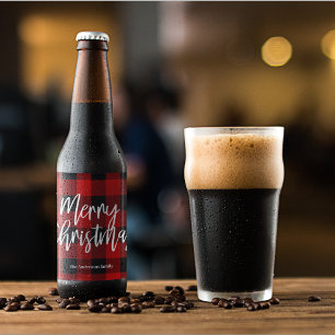 Rótulo Para Garrafa De Cerveja Xadrez Red Buffalo e Feliz Natal Nome Pessoal