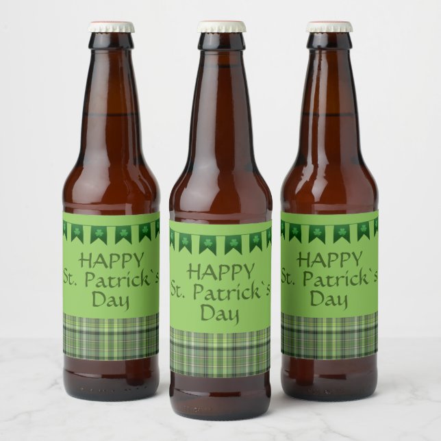 Rótulo Para Garrafa De Cerveja Xadrez Verde Bandeiras Feliz Rua Dia de Patrick (Garrafas)