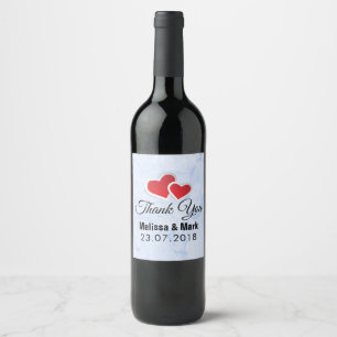 Rótulo Para Garrafa De Vinho 2 corações de papel vermelhos no obrigado de