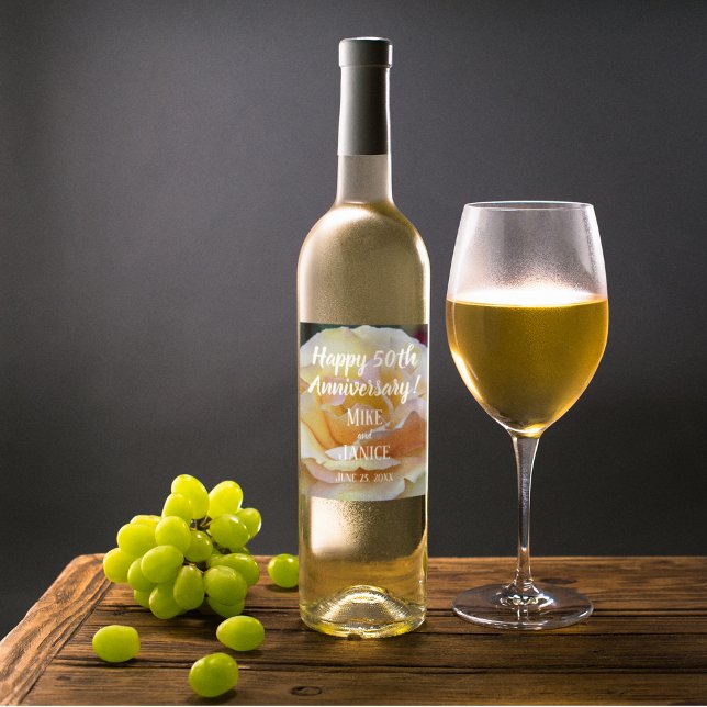 Rótulo Para Garrafa De Vinho 50º Aniversário de Casamento Pastel Rosa Personali (In Situ Glass of Wine)