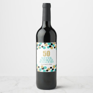 Rótulo Para Garrafa De Vinho 50th Confetes Dourados Sparkling da cerceta do