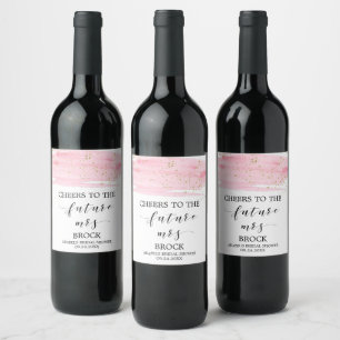 Rótulo Para Garrafa De Vinho A aguarela cora e Sra. futura Dourado chá de
