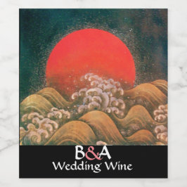 Rótulo Para Garrafa De Vinho AMATERASU, SOL GODDESS MONOGRAMA Casamento Vermelh