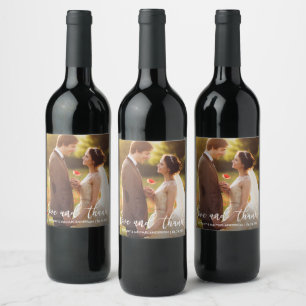 Rótulo Para Garrafa De Vinho Amor e obrigado moderno do casamento dos obrigados