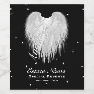 Rótulo Para Garrafa De Vinho ANGEL WINGS Heart Starry Night Black