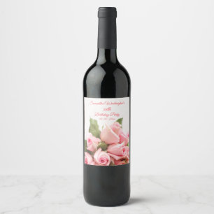 Rótulo Para Garrafa De Vinho Aniversário do Buquê Rosa Rosa Rosa Romântico