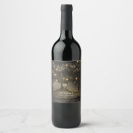 Rótulo Para Garrafa De Vinho Árvore Vintage e Luzes Noturnas Vinho de Casamento