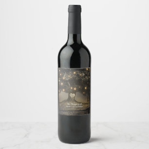 Rótulo Para Garrafa De Vinho Árvore Vintage e Luzes Noturnas Vinho de Casamento