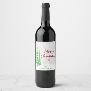 Rótulo Para Garrafa De Vinho Árvores & Feliz Natal dos flocos de neve