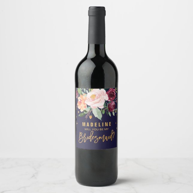 Rótulo Para Garrafa De Vinho Autumn Floral, Você Será Minha Porta-Malas (Frente)