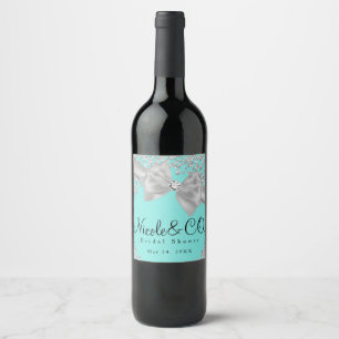 Rótulo Para Garrafa De Vinho Azul Grande Arco Branco Diamantes Vinho Glam