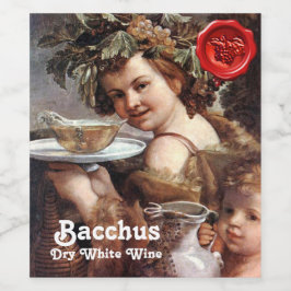 RÓTULO PARA GARRAFA DE VINHO BACCO COM UVAS E SELLO DE CERA VERMELHA DE VINHO B