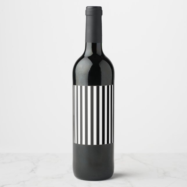 Rótulo Para Garrafa De Vinho Bandas Verticais Pretas e Brancas (Frente)