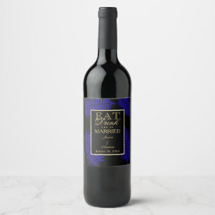 Rótulo Para Garrafa De Vinho Belo Casamento de Folha de Feto Azul