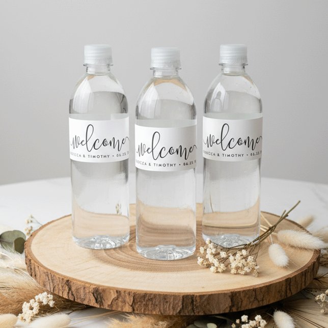 Rótulo Para Garrafa De Vinho Boas-vindas ao Casamento Negro e Branco (Criador carregado)