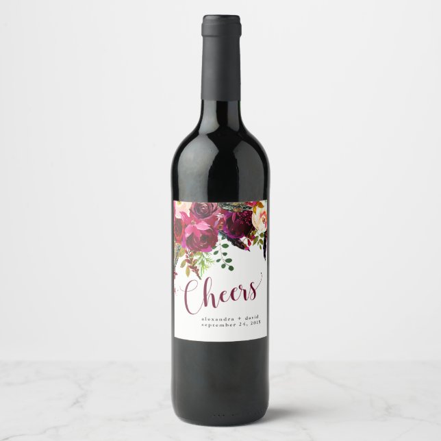Rótulo Para Garrafa De Vinho Boho Floral | Queijos (Frente)