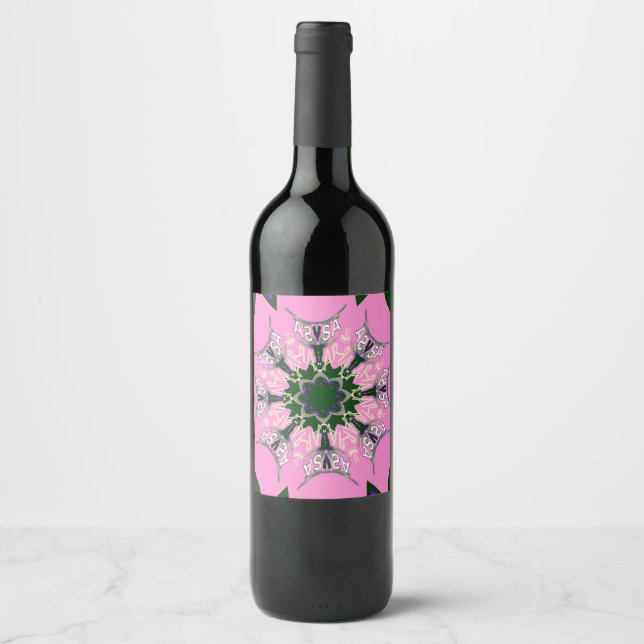 Rótulo Para Garrafa De Vinho Bonito monograma roxo, cor-de-rosa, (Frente)
