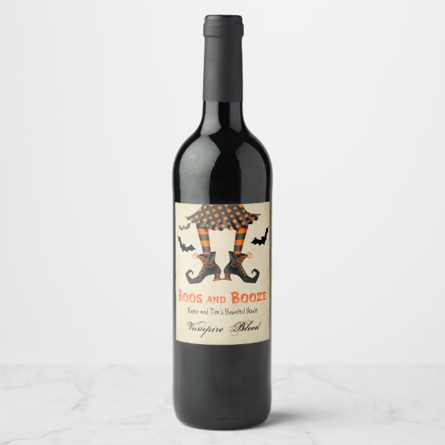 Rótulo Para Garrafa De Vinho Boos e Booze Vampiro Sangue (Frente)