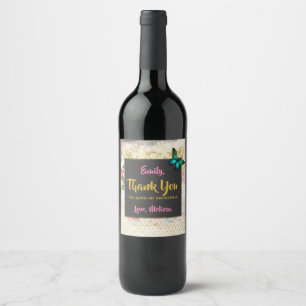 Rótulo Para Garrafa De Vinho Borboleta em obrigados da dama de honra da colagem