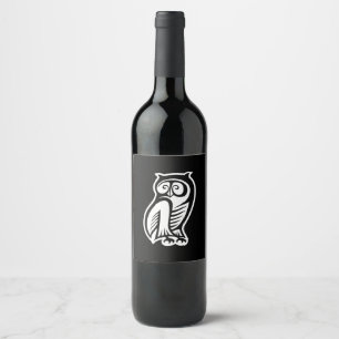 Rótulo Para Garrafa De Vinho Branco do símbolo da coruja