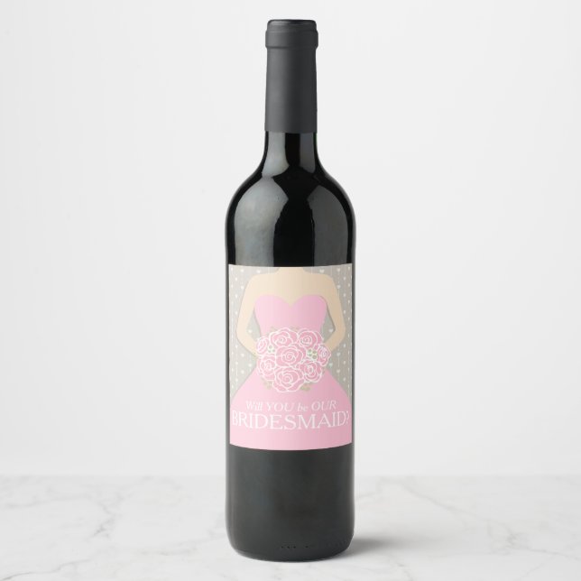 Rótulo Para Garrafa De Vinho Bridal, você será a nossa dama de vinho. (Frente)